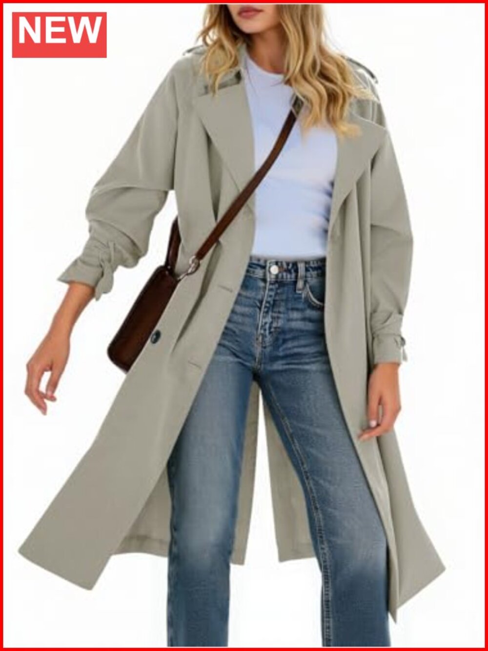 Womens Long Trench Coat Double Breasted Notch Lapel Overcoat